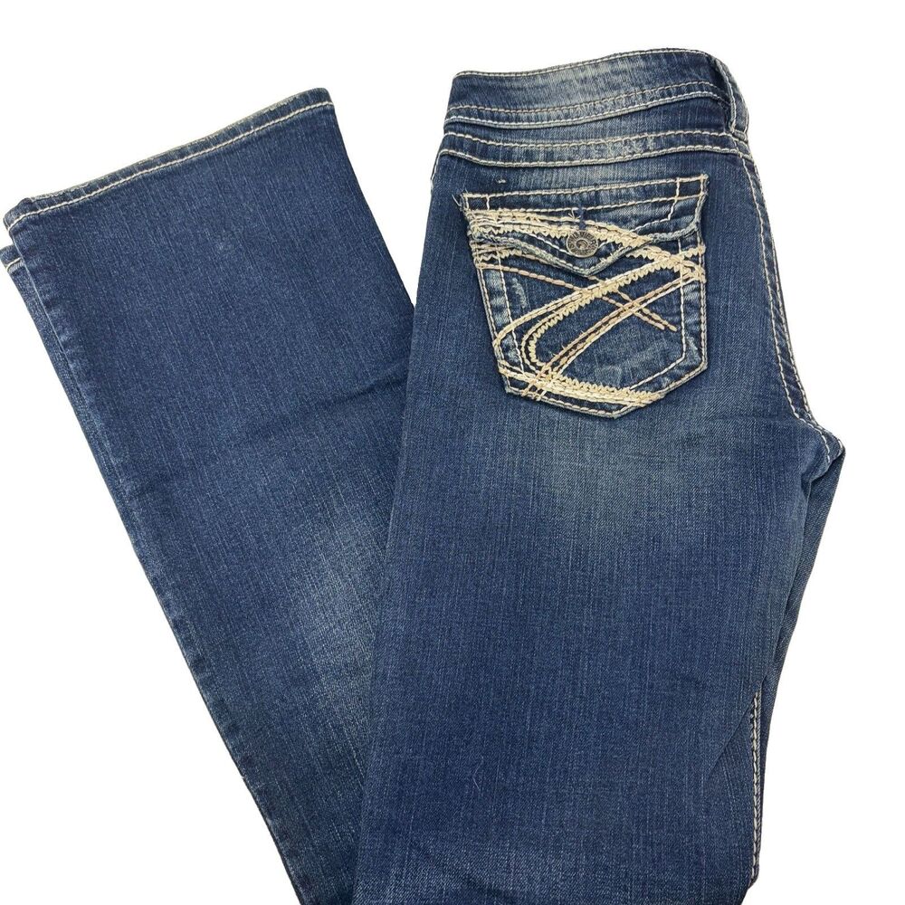 Silver Jeans Co. Pioneer Bootcut Distressed Jeans Womens Size 28x33 Embroidered